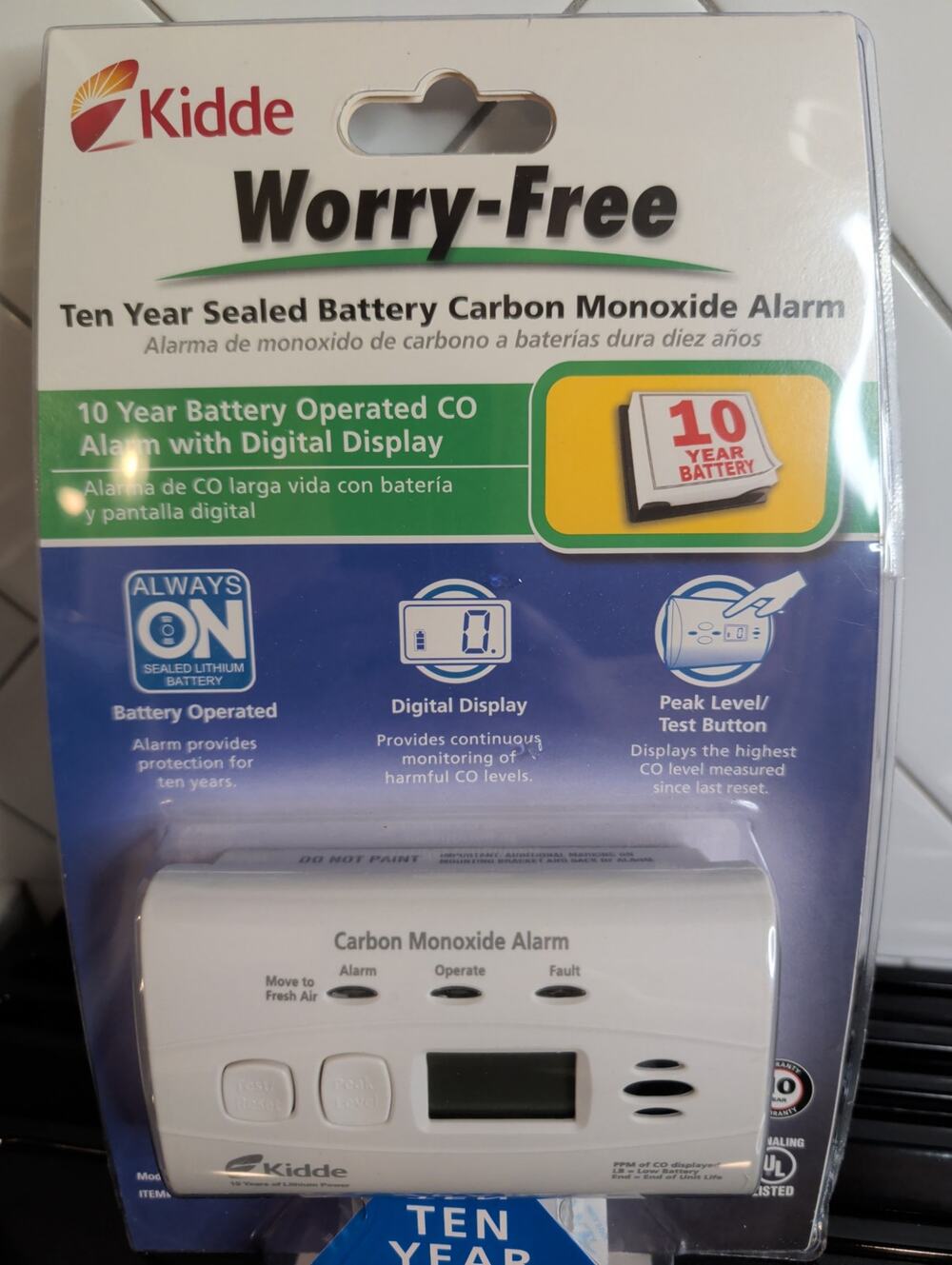 Kidde C3010D Carbon Monoxide Detector Alarm 10 Yr Sealed Battery Digital Display